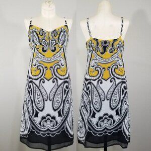 INC International Concepts Paisley Dress Yellow Black Size 2 Y2K Boho Festival
